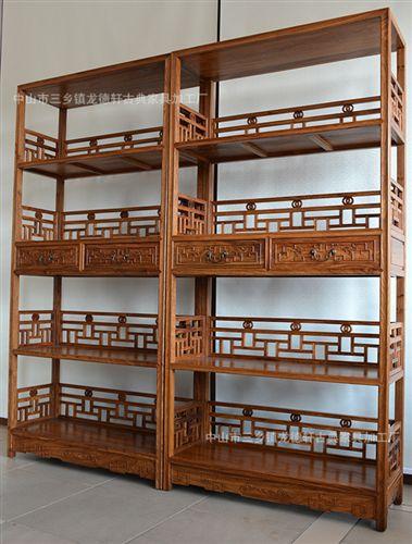 廠家直銷(xiāo) 非洲花梨木雕花格子書(shū)架 茶葉架龍德軒仿古實(shí)木家具批發(fā)